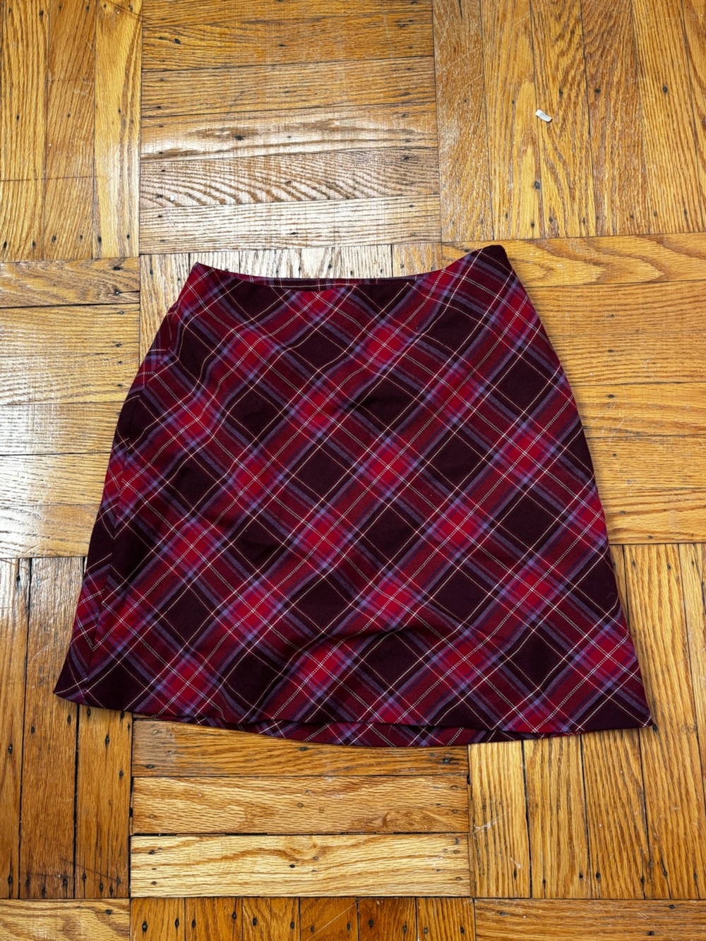 Hillard & Hanson Burgundy and Red Plaid Mini Skirt